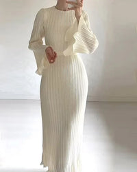 Nadine | Elegantes Muschelärmel-Damenkleid – Weiß