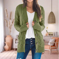 Damen Zopfmuster Gestrickt Strickjacke – Oliv