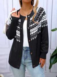 ELEGANTER GEOMETRISCHER MUSTER STRICKCARDIGAN | MODERNER STIL, KOMFORTABEL, VIELSEITIG – Schwarz