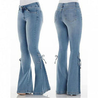 Britney - Hochgeschnittene Jeans mit weitem Bein und Schnürung für Frauen – Hellblau