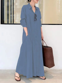 Stellania | Solide Farbe Maxi Damen Kleid – Marine
