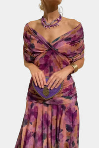 Inés | Langes Blumenkleid mit V-Ausschnitt – Lila