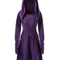 Damen Halloween-Kleid mit Kapuze | Schnürung & Asymmetrischer Saum – Lila