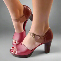 Katharina | Premium High-Heeled Sandalen im Koreanischen Stil mit Farbblock und Schnalle – Rot