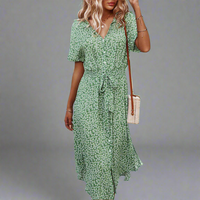 Marzeline | Sommerkleid mit Taillengürtel aus leichter Premium-Baumwolle – Grün