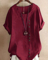 Damen Sommer Blusenshirt | Kurzarm Design mit Knopfleiste – Dunkelrot