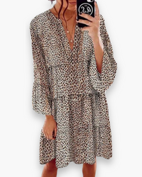 Damen Elegantes Leoparden Kleid | Knielang Sommer – Leo-Muster
