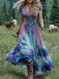 Anna | Maxikleid Damen bunt stilvoll und modisch – Blau