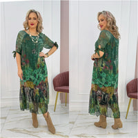 Eliska – Elegantes Maxikleid Mit Blumenmuster – Grün