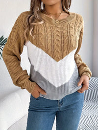 ELEGANTER ZWEIFARBIGER RUNDEHALS-PULLOVER | MODERNER STIL, KOMFORTABEL, VIELSEITIG – Khaki