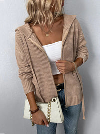 GITTA - LOCKERE STRICKJACKE MIT KAPUZE – Khaki
