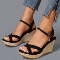 Xeltrud | Bequeme Plateau-Sandalen mit Keilabsatz – Schwarz