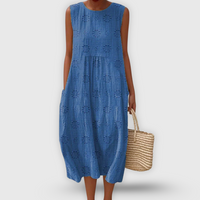 Roos™ | Elegantes ärmelloses Baumwollkleid mit Taschen – Blau