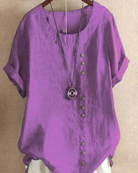 Damen Sommer Blusenshirt | Kurzarm Design mit Knopfleiste – Lila