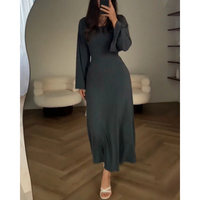 Damen Rippenstrickkleid mit Ausgestellten Ärmeln | Maxi – Grau