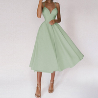 Damen Elegant Abendkleid | Cocktailkleid mit Spaghettiträgern und Herz-Ausschnitt – Grün