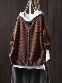 Celine | Strukturiertes Gestricktes Cardigan – Rostrot