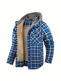 Keymirae | Warmer Fleece-Kapuzenmantel im Retro-Stil mit Karomuster für Herbst oder Winter – Blau