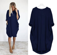 Eivy - Lässiges langes lockeres Kleid – Dunkelblau