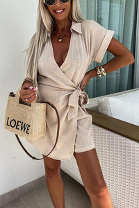 Catalina | Kurzärmeliger Jumpsuit – Aprikose