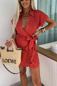 Saskia | Lässiger Leinen-Jumpsuit mit Revers – Rot