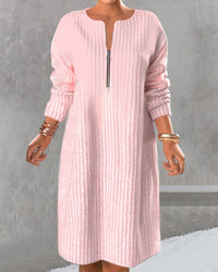 Lena | Langes Strickkleid Damen mit Reißverschluss elegant – Rosa