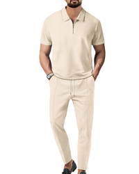 Sandro | Premium Zip Polo Set – Khaki