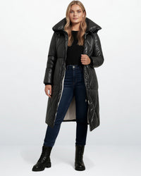 Lange Winterjacke für Damen mit hohem Pufferkragen | Große Größen – Schwarz