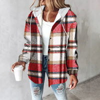 Sommerjacke für Damen - Leichte Karojacke mit Kapuze – Rot