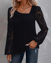 Clara | Damen Bluse elegant casual mit Spitzenverzierung – Schwarz
