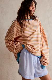 ALINA - GESTREIFTER LOOSE-FIT PULLOVER – Orangefarbene Streifen
