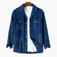 Herren Overshirt mit Knopfverschluss und gerippter Cord Oberfläche – Blau