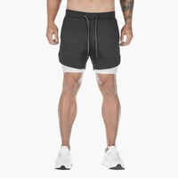 Herren Trainingsshorts mit Innenhose und Kordelzugbund – Schwarz