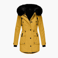 Damen Parka-Jacke mit Kapuze, Knopfverschluss und Pattentaschen – Gelb