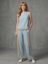 Inara | Ärmelloses Top mit weitem Bein Kontrast-Hosen-Set – Himmelblau