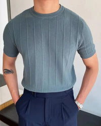 Herren Lässig Gerippt T-Shirt | Atmungsaktiv – Blau