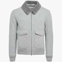 Herren-Bomber jacke mit Reißverschluss und Fleecekragen – Grau