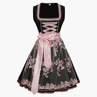 Besticktes Dirndl Kleid mit Satinband für Damen - Oktoberfest 2025 – Schwarz