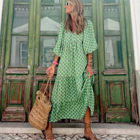 Damen Boho Blumen Bedrucktes Ibiza Kleid | Maxi – Hell Grün