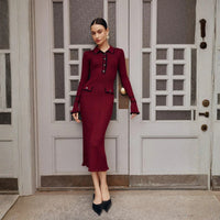 Irina | Damen Strick Midikleid Gerippte Knopfleiste Elegant Herbst Cozy – 3