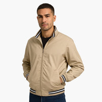 Herren Bomberjacke mit Reißverschluss und gestreiftem Saum – Khaki