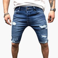 Herren Jeansshorts mit Raw Saum und Slim Fit Passform – Blau