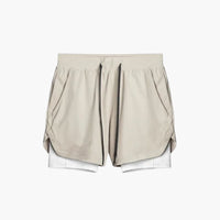 Herren Sportshorts mit Innenshorts und elastischem Bund – Khaki