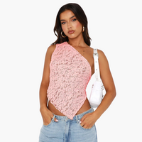 Spitzen One Shoulder Top für Damen – Asymmetrischer Trendlook – Hellrosa