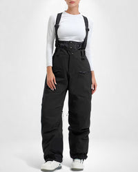Wasserdichte Skihose für Damen mit hoher Taille und verstellbaren Trägern – Schwarz