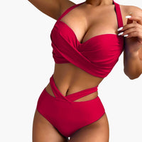 Zweiteiliger Damen-Bikini mit hoher - Taille und Bauchkontrolle – Rot