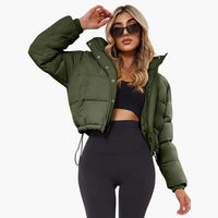 Damenkurze Jacke mit Kapuze und Reißverschluss – Oliv