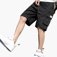 Herren Cargo Shorts mit Kordelzug und Klappentaschen – Schwarz