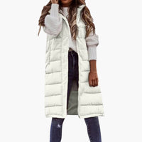 Damen Weste mit Kapuze und Steppdesign sowie Seitentaschen – Weiß