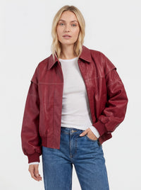 Pilotenjacke für Damen mit Coating und klassischem Kragen in Oversize Fit – Rot